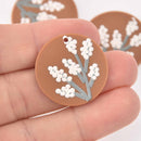 2 Flower Charms, White Flowers on Chocolate Brown Acrylic, 28mm, chs7880