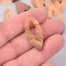 4 Marquis Charms, Gold Flakes with Resin and Real Wood, 1.5", chs7883
