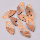 4 Marquis Charms, Gold Flakes with Resin and Real Wood, 1.5", chs7883