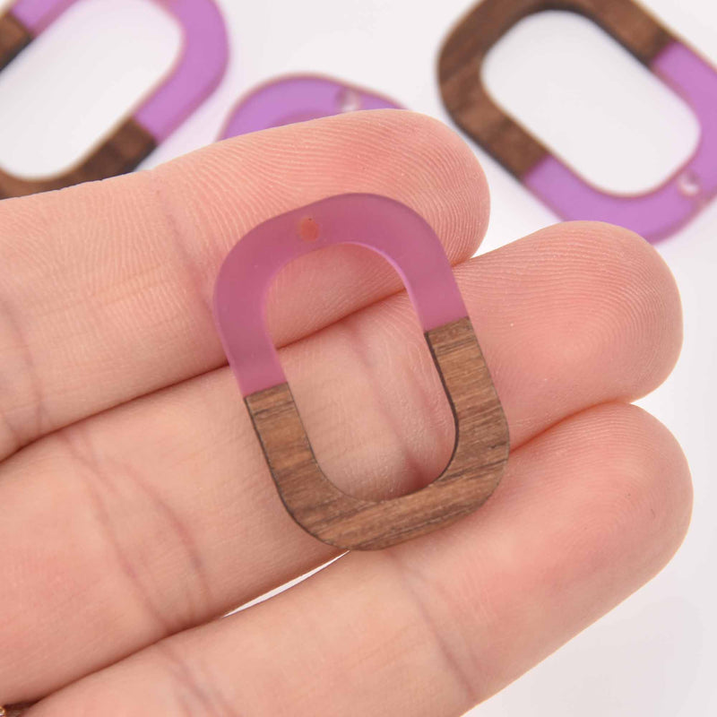 4 Oval Wooden Resin Charm, Purple Resin and Real Wood, 1-1/8" long, chs7884