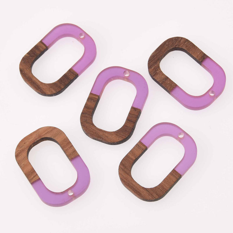 4 Oval Wooden Resin Charm, Purple Resin and Real Wood, 1-1/8" long, chs7884