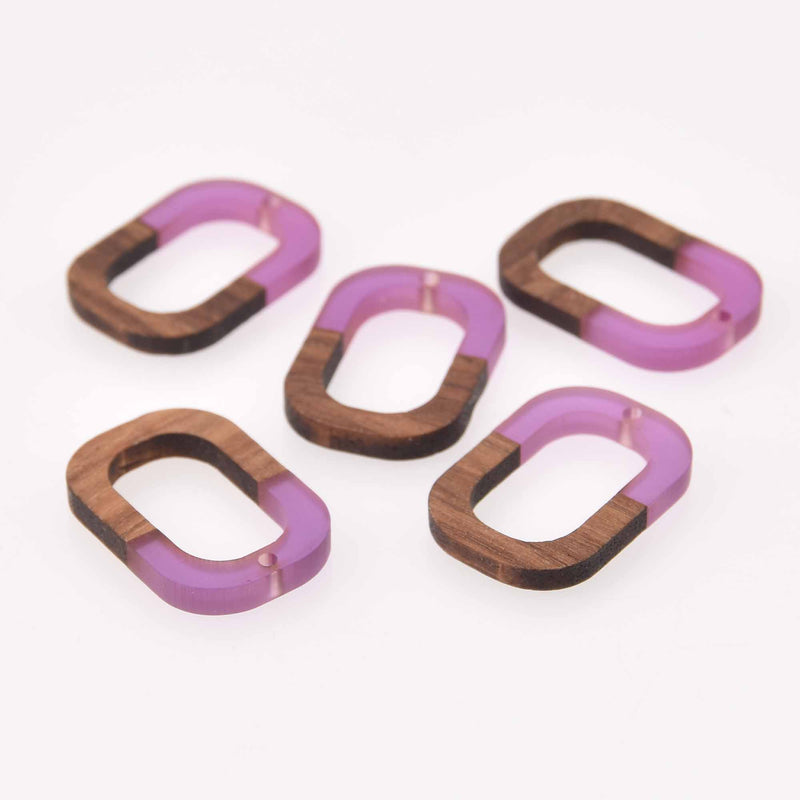 4 Oval Wooden Resin Charm, Purple Resin and Real Wood, 1-1/8" long, chs7884