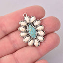 2 Faux Turquoise Charms, Oval, Silver Metal, 35mm, chs7886