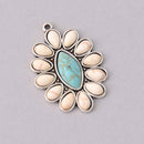 2 Faux Turquoise Charms, Oval, Silver Metal, 35mm, chs7886