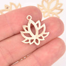 4 Gold Lotus Flower Charms, Brushed Gold Plated, chs7895