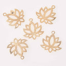 4 Gold Lotus Flower Charms, Brushed Gold Plated, chs7895