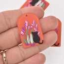 2 Cat Charms, Flowers on Orange Acrylic, 36mm, chs7896
