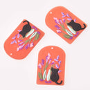 2 Cat Charms, Flowers on Orange Acrylic, 36mm, chs7896
