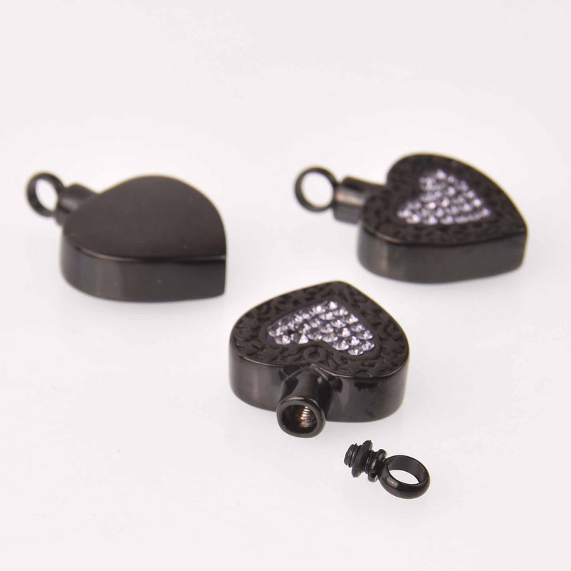 Cremation Ash Urn Charm Locket, Black Stainless Steel with Purple Crystals, 30mm x 20mm chs7897