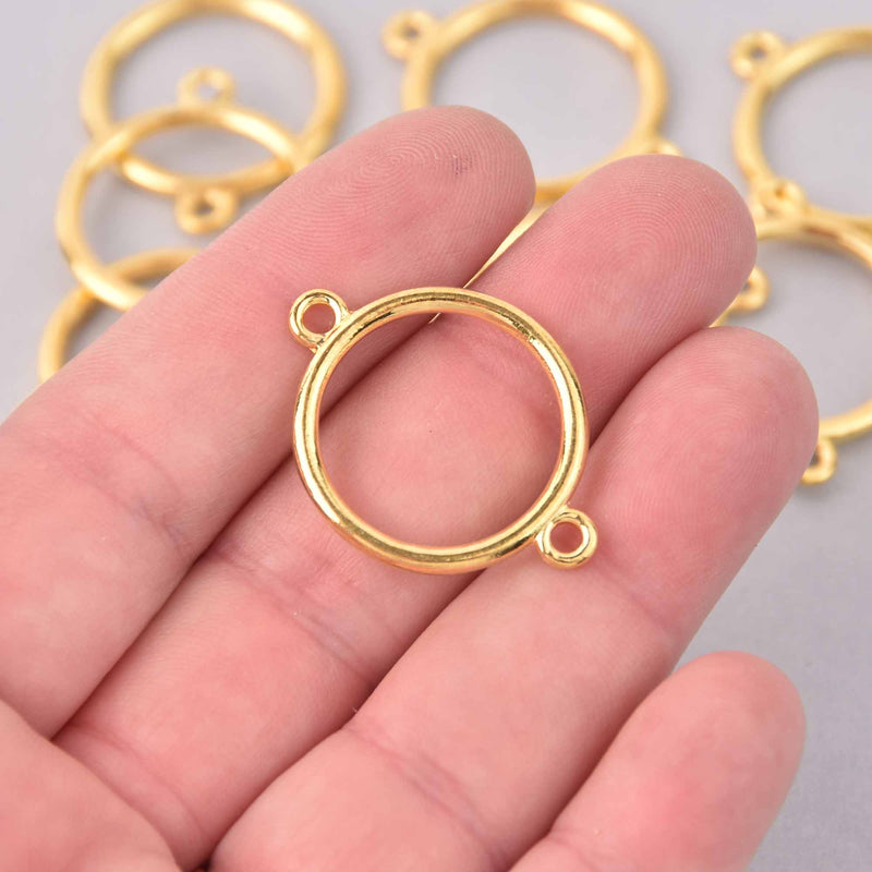 6 Gold Brass Ring Charms Connector Link chs7898
