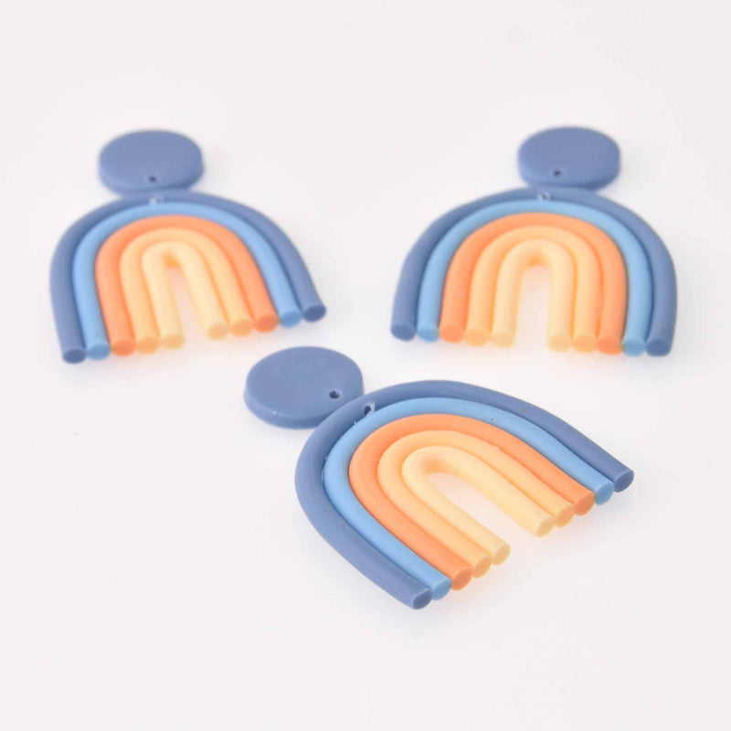 2 Blue Rainbow Charms, Polymer Clay, 40mm, chs7899