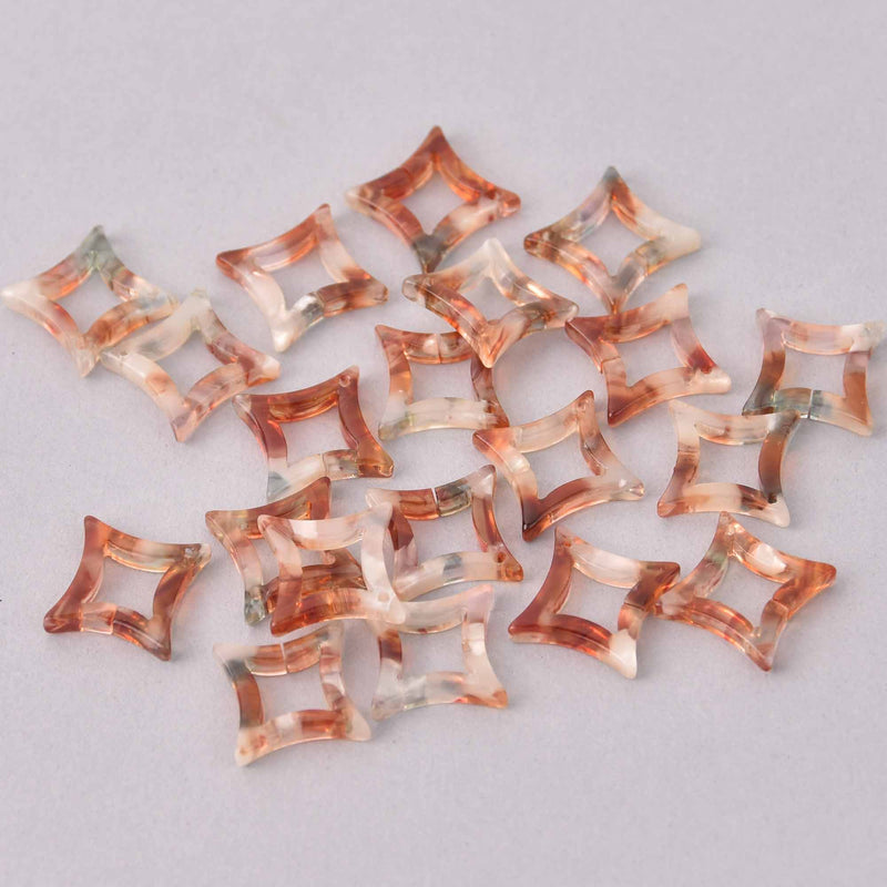 10 Resin Drop Charms, amber speckled, diamond square shape 3/4" chs7905