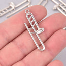 4 Trombone Charms, Silver Plate, 42mm, chs7908