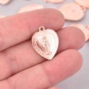 6 Saint Charms, Rose Gold Heart, Virgin Mary Rosary, 22mm, chs7909