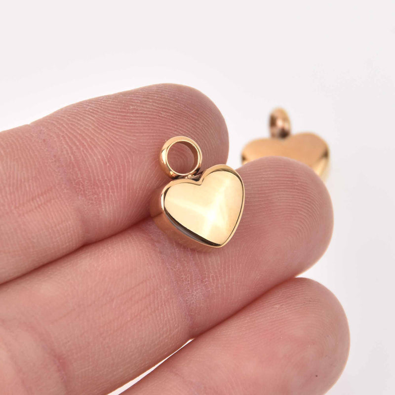 Gold Heart Cremation Ash Urn Charm Locket Titanium Steel 15mm x 13mm chs7915