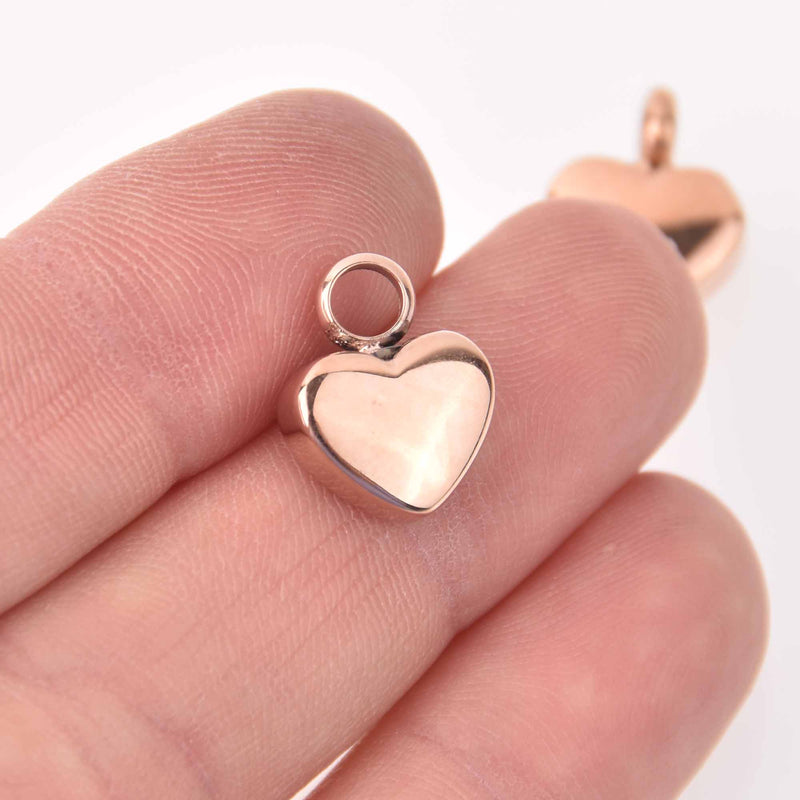 Rose Gold Heart Cremation Ash Urn Charm Locket Titanium Steel 15mm x 13mm chs7916
