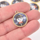 2 Cat van Gogh Charms, gold bezel, 24mm, chs7920