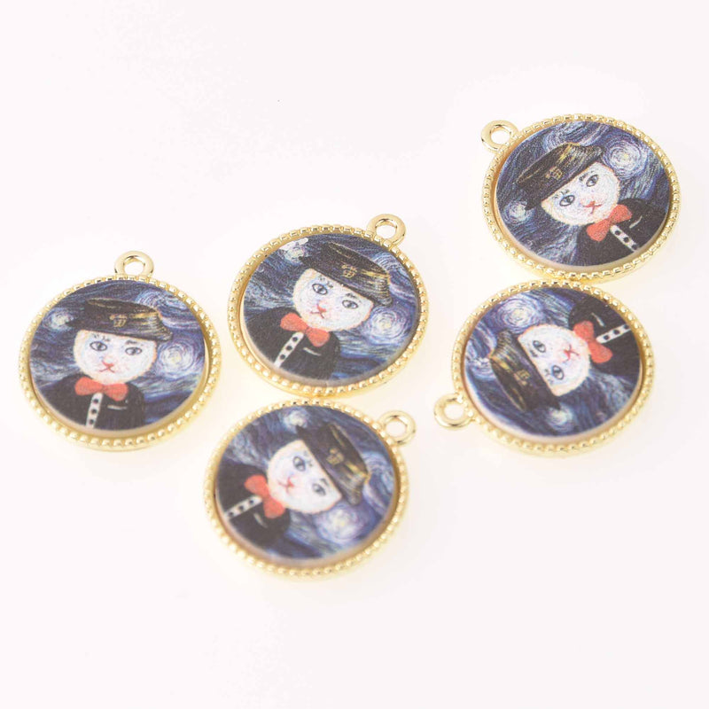 2 Cat van Gogh Charms, gold bezel, 24mm, chs7920