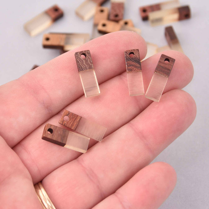 4 Stick Charms, Resin and Real Wood, 17mm long, chs7922