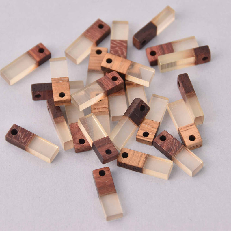 4 Stick Charms, Resin and Real Wood, 17mm long, chs7922