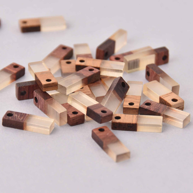 4 Stick Charms, Resin and Real Wood, 17mm long, chs7922