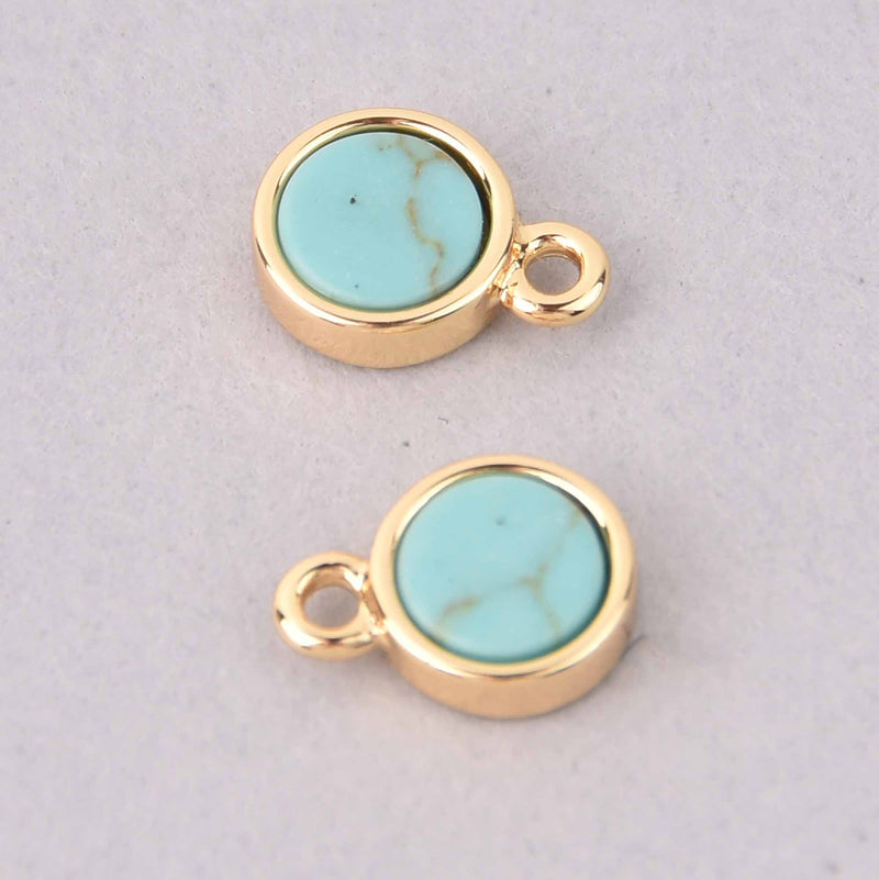 2 TURQUOISE BLUE Drop Charms, gold plated, 7mm, chs7924