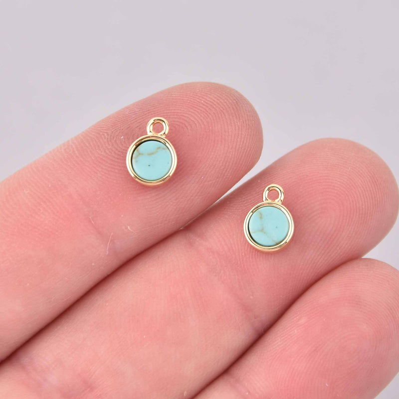 2 TURQUOISE BLUE Drop Charms, gold plated, 7mm, chs7924