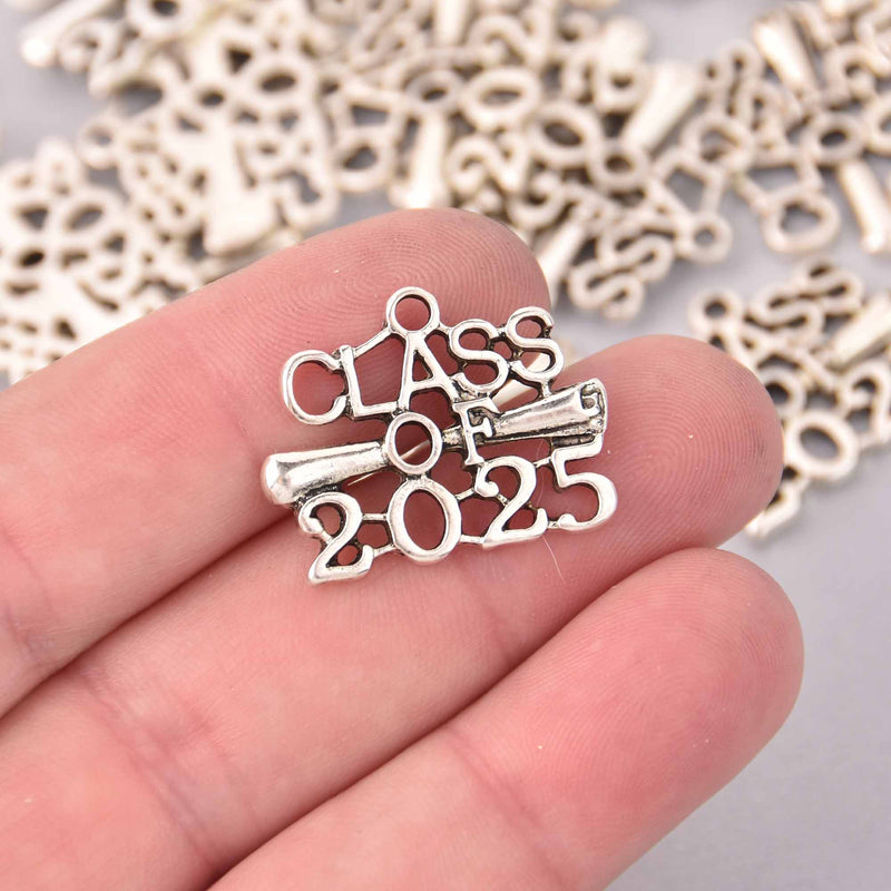 5 Silver 2025 Graduation Charms, Class of 2025 graduation charm chs7929