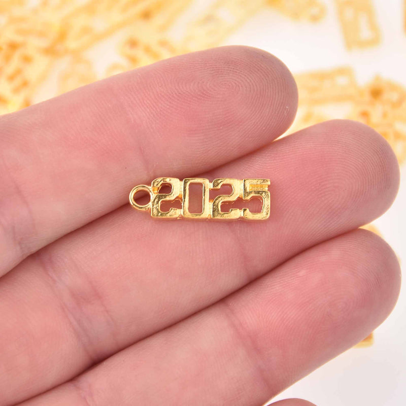 10 Gold 2025 Graduation Charms, Varsity font, chs7932