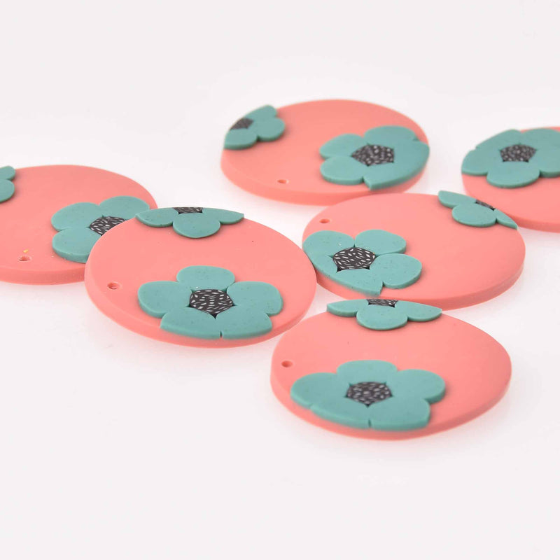 2 Flower Charms, Pink Polymer Clay, 40mm, chs7934