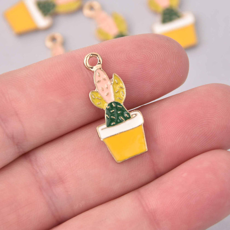 4 SUCCULENT CACTUS Charms, Enamel Floral Charms, Potted Plant Charms, chs7937