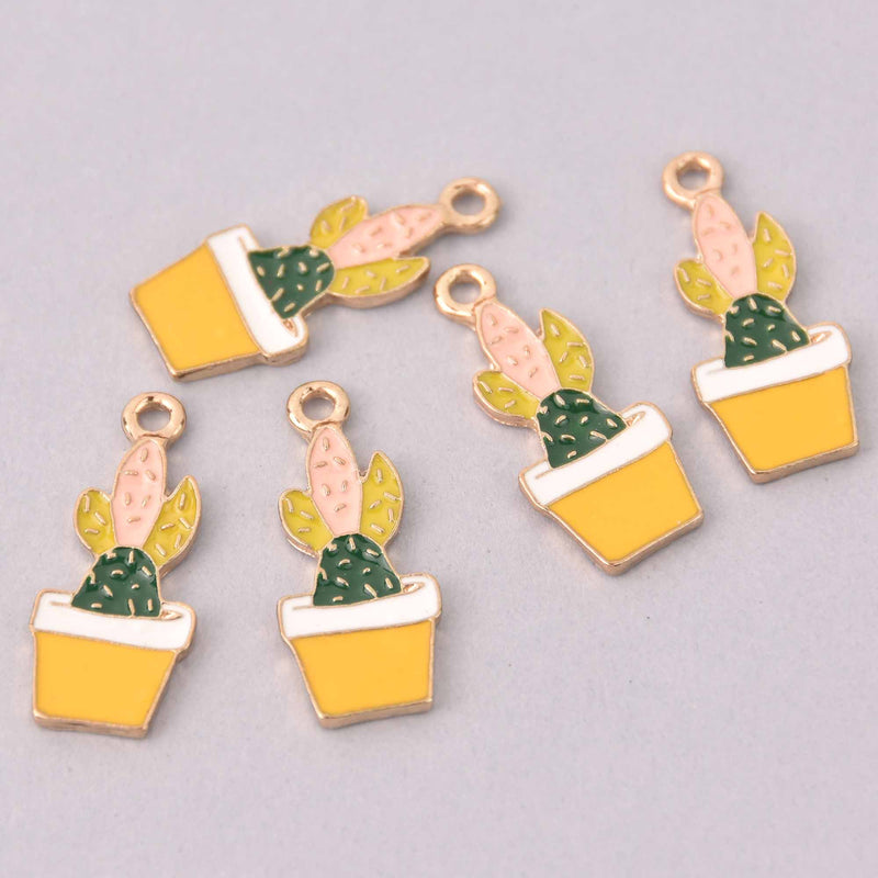 4 SUCCULENT CACTUS Charms, Enamel Floral Charms, Potted Plant Charms, chs7937