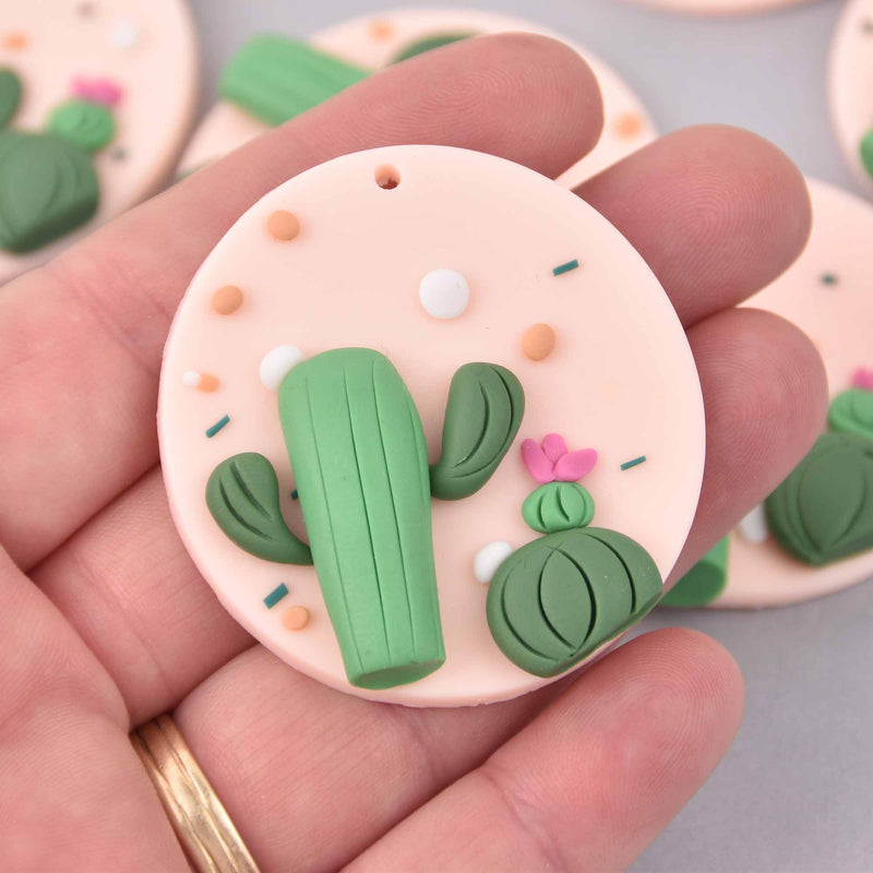 2 Cactus Charms, Polymer Clay, 48mm, chs7940