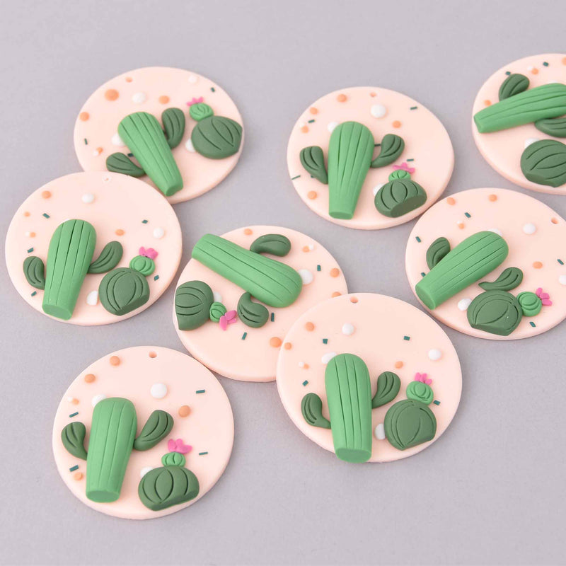 2 Cactus Charms, Polymer Clay, 48mm, chs7940