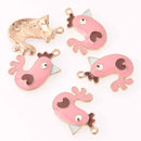 4 Pink Chicken Charms Gold Plated with Enamel, chs7941