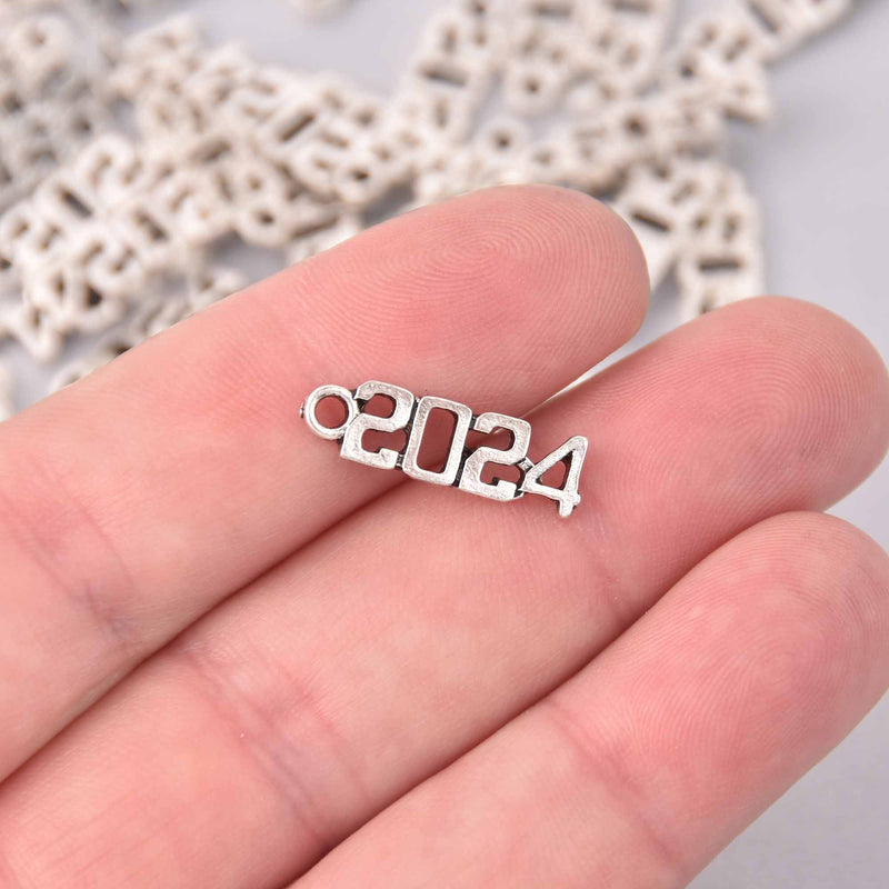 10 Silver 2024 Graduation Charms, Varsity font, chs7943