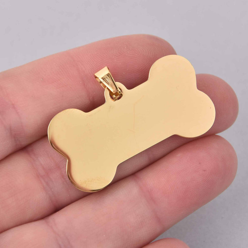 Gold Bone Charm, Stainless Steel Pet Tag, 1.5" wide, chs7945