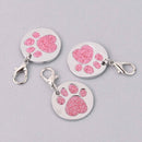 Light Pink Pet Tag Charm, Glitter Enamel Paw Print with Silver Plate, 25mm, chs7946