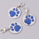 Blue Pet Tag Charm, Glitter Enamel Paw Print with Silver Plate, 25mm, chs7947