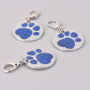 Blue Pet Tag Charm, Glitter Enamel Paw Print with Silver Plate, 25mm, chs7947