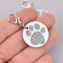 Silver Pet Tag Charm, Glitter Enamel Paw Print with Silver Plate, 25mm, chs7949