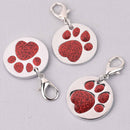Red Pet Tag Charm, Glitter Enamel Paw Print with Silver Plate, 25mm, chs7951