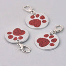 Red Pet Tag Charm, Glitter Enamel Paw Print with Silver Plate, 25mm, chs7951