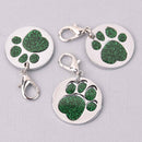 Green Pet Tag Charm, Glitter Enamel Paw Print with Silver Plate, 25mm, chs7952
