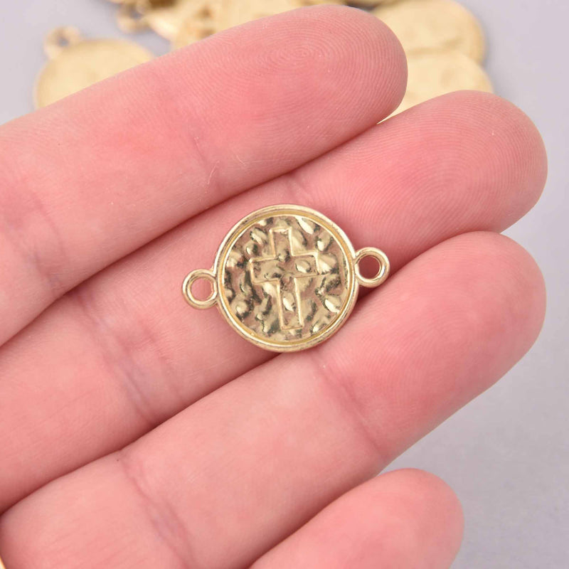10 Light Gold Coin Relic Charm Pendants, Cross with wax seal, connector, chs7954