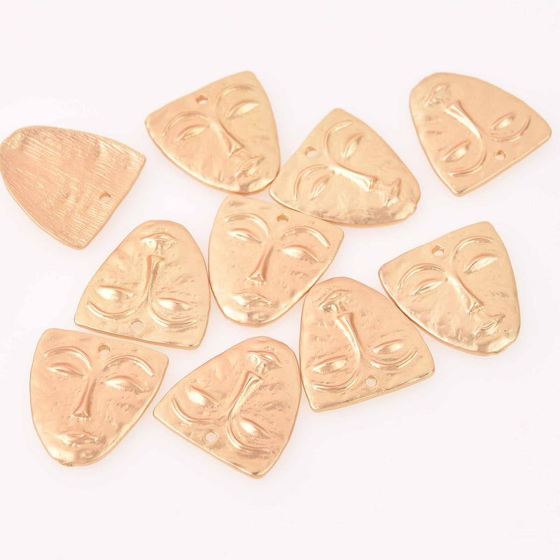 2 Gold Face Charms, Rustic Textured Metal, 25mm, chs7955