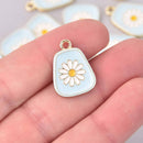4 Blue Flower Charms, Gold with Enamel, chs7959