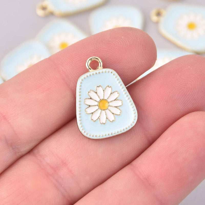 4 Blue Flower Charms, Gold with Enamel, chs7959