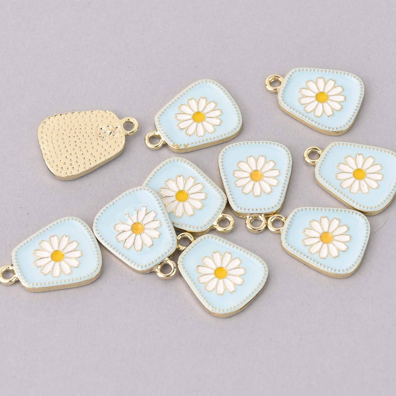 4 Blue Flower Charms, Gold with Enamel, chs7959