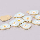 4 Blue Flower Charms, Gold with Enamel, chs7959